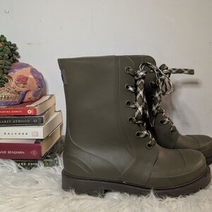 Cougar Army Moss Green Waterproof Rubber Rain Combat Lug Sole Boots 7 Heavy Duty